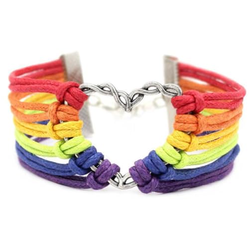 AKOOSY 2 Stück Handgefertigtes Retro Armband mit Metallherz Regenbogen Design Woven Bracelet für Gay Lesbian Bronze Silber von AKOOSY
