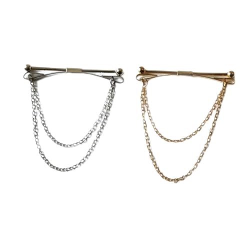 AKOOSY 2 Stück Herren Kragennadel Edelstahl Teiliges mit Kette Gold und Silberfarbene Kragenstange Rostfrei Lang Elegant für Business und Anzug Einfach zu Kombinieren von AKOOSY
