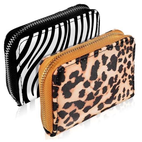 AKOOSY 2 Stück Leichtes Mini Geldbörsen für Damen mit Reißverschluss Leopard Zebramuster Kompakte Münzbörse und Kartenetui Praktische Kleine Portemonnaies für Unterwegs von AKOOSY