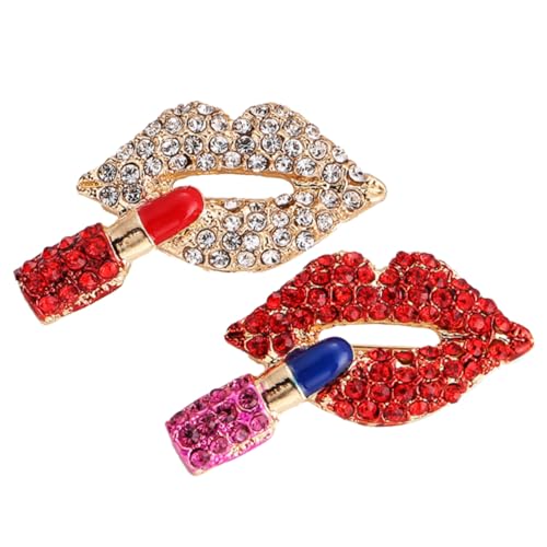 AKOOSY 2 Stück Lippenstift Brosche Damen Strass Anstecknadel aus Legierung Robust für Kleidung Jacke Hut Schal Modisches Accessoire Geschenk von AKOOSY