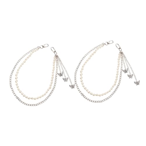 AKOOSY 2 Stück Mehrlagige Hosenkette für Damen Modische Silberfarbene Taillenkette mit Schmetterling und Perlen Robuste Stylisches Hip hop und Punk Jeans Accessoire von AKOOSY