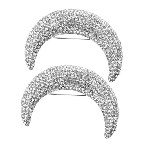 AKOOSY 2 Stück Mondbrosche mit Funkelnden Strasssteinen Silberfarbene Anstecknadeln Damen Mondförmige Schmuckstücke für Kleidung Schals Hüte Rucksäcke Vielseitige Dekoration von AKOOSY