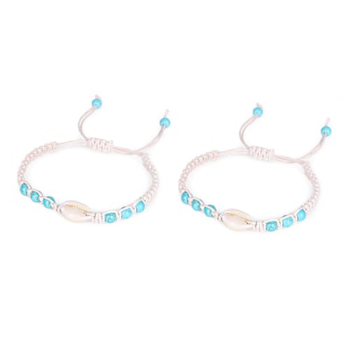 AKOOSY 2stücke Handgefertigte Gewebte Muschelarmbänder Für Damen Elegantes Hand Und Fußschmuck Modisches Armband Für Besondere Anlässe Weißes Design von AKOOSY