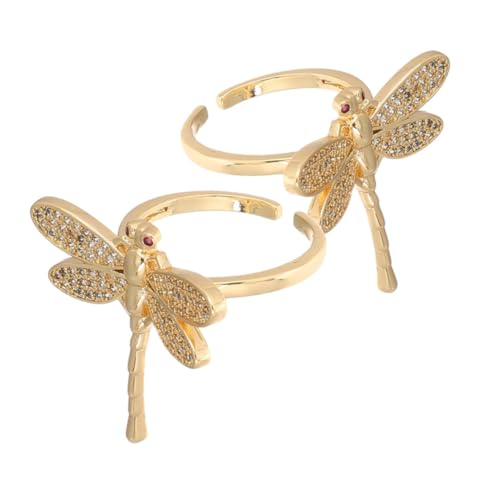 AKOOSY 2 Stück Offener Libellenring Gold Vergoldet mit Schmuck Damen Statement Ring Verstellbar Komfortabel für Alltag Partys und Dates Modischer Modeschmuck von AKOOSY