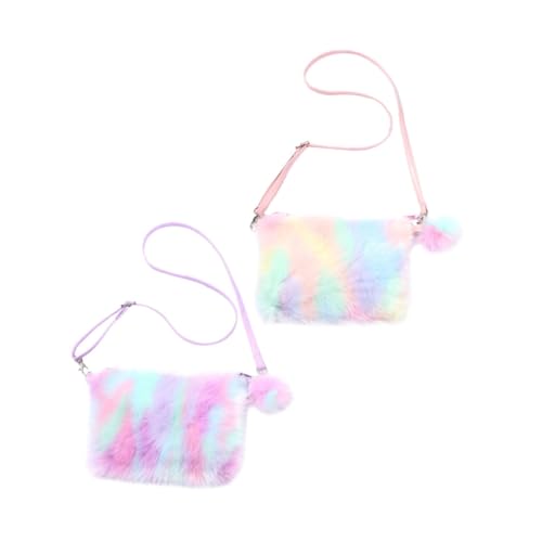 AKOOSY 2 Stück Plüsch Crossbody Bag Regenbogen Design Verstellbare Umhängetasche mit Handyfach Leichte Damen Schultertasche für Alltag und Praktische Aufbewahrungstasche von AKOOSY