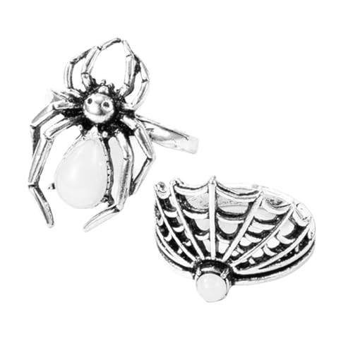 AKOOSY 2 Stück Punk Vintage Ring Retro Spider Web Ring Damen Statement Schmuck Halloween Birthday Xmas Geschenk von AKOOSY