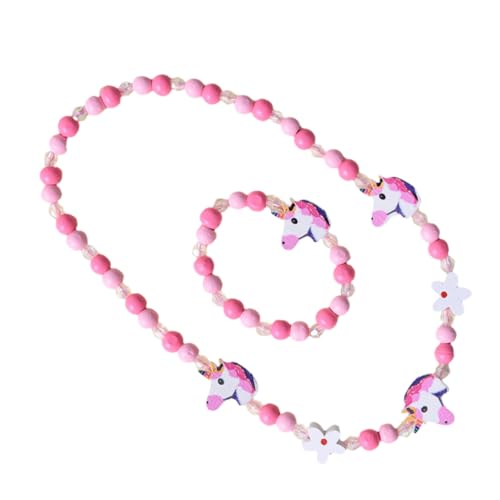 AKOOSY 2 Stück Schmuckset Teilig Holz Perlen Armband und Einhorn Halskette Bunt Kreativ für Mädchen Schulbelohnung Kostüm Party Alltag von AKOOSY