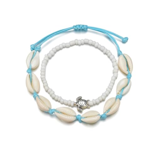 AKOOSY 2 Stück Teiliges Damen Fußkettchen mit Vintage Muschelperlen Verstellbare Strand Knöchel Ketten Modischer Schmuck für Frauen Langlebig und Praktisch von AKOOSY