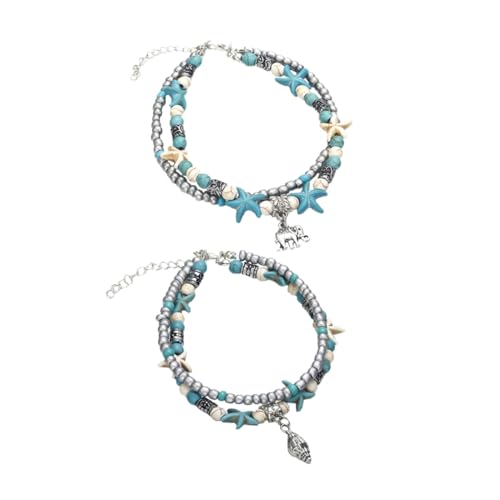 AKOOSY 2 Stück Teiliges Fußkettchen Damen Boho Ankle Chain mit Muschel und Tier Anhänger Strand Fußschmuck Mehrschichtiges Accessoire für Frauen und Mädchen von AKOOSY