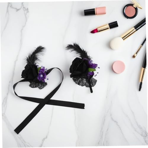 AKOOSY 2stücke Handgelenkblume Schwarze Vintage-blume Corsage Für Halloween Hochzeit Party Festtag Mit Blumenarmband Für Braut Brautjungfer Mutter Hochzeitsdekor von AKOOSY