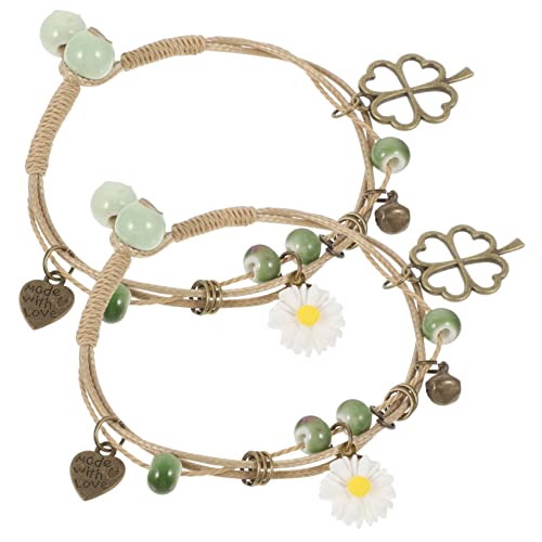AKOOSY 2 Stück Teiliges Retro Armband Damen Vintage Ethnisch Stil Four Leaf Kleeblatt Design Freundschaftsarmband für Mädchen und Frauen von AKOOSY