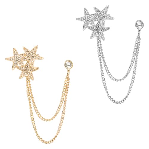 AKOOSY 2 Stück Teiliges Stern Ketten Broschen für Damen und Herren Modische Anstecknadeln mit Funkelnden Strasssteinen Leichte und Komfortable Schmuckakzente für Hemd Bluse Anzug und von AKOOSY