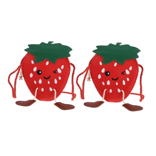 AKOOSY 2 Stück Umhängetasche Erdbeere PU Schultertasche Verstellbar Leicht Süße Kleine Geldbörse für Mädchen Teiliges Niedliche Fruchtform Crossbody Tasche von AKOOSY
