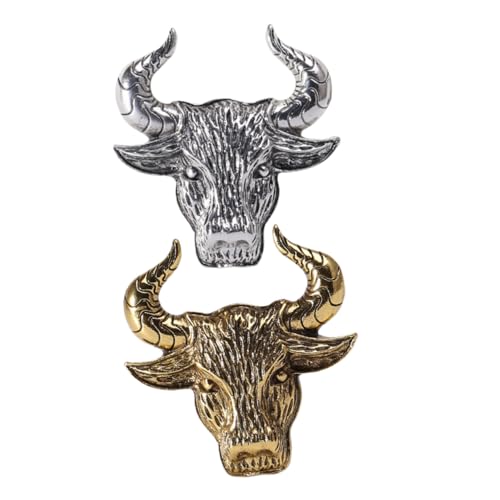 AKOOSY 2 Stück Vintage Rinds kopf Broschen aus Legierung Kreative Bullen anstecker in Gold und Silber Modische Schmuck breastpins für Damen und Mädchen Vielseitig für Party und Alltag von AKOOSY
