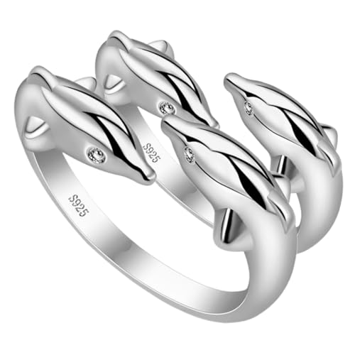 AKOOSY 2stücke Doppelter Delfinring Aus Kupfer Mit Verstellbarer Öffnung Süßer Modeschmuck Für Damen Tier Schmuck Passend Für Verschiedene Anlässe Geschenkidee von AKOOSY