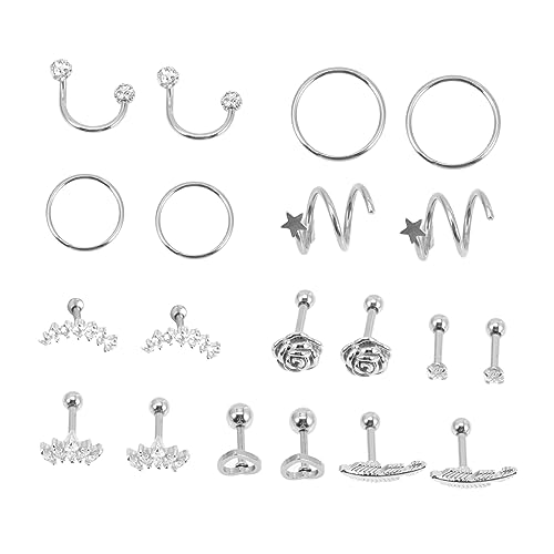 AKOOSY 20 Stück Teiliges Ohrpiercing Einfache Knorpel Ohrringe mit Kristallverzierung Ohrstecker für Damen Vielseitig Kombinierbar zu Alltag und Besonderen Anlässen von AKOOSY