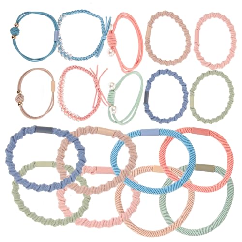 AKOOSY 20 Stück Teiliges Perlen haargummi Elastische Haargummis für Dickes und Dünnes Haar Modische Boho perlen haarschmuckringe Vielseitig Einsetzbar für Mädchen Partys und Festivals von AKOOSY