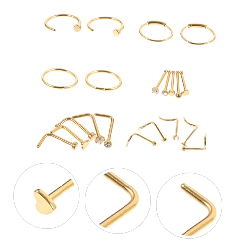 AKOOSY 21 Stck Teiliges Nasenpiercing Schmuck aus Edelstahl Goldfarbene Nasenringe und Hoops für Damen Modische Körperschmuck Auswahl Passend zu Verschiedenen Anlässen und Outfits von AKOOSY