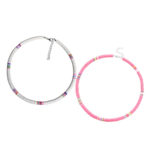 AKOOSY 2 Stücke Bohemian Perlenhalsketten für Damen Einstellbare Chokerhalsketten Polymer Clay in Bunten Farben für Hochzeiten und Strandpartys von AKOOSY