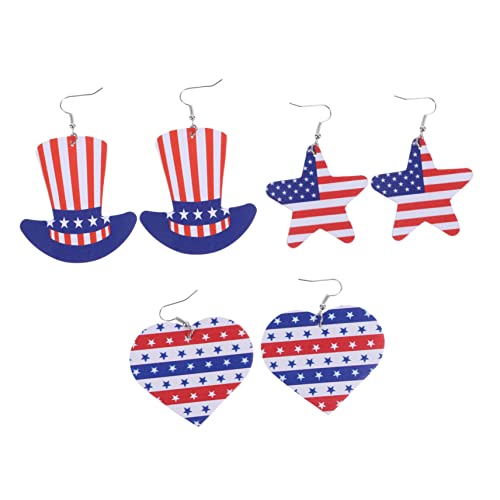 AKOOSY 3 Paare Unisex Ohrschmuck Independence Day Ohrringe mit US Flagge und Sternen Langlebig Modisch für Damen und Herren Passend zu Partys und Festlichen Anlässen von AKOOSY