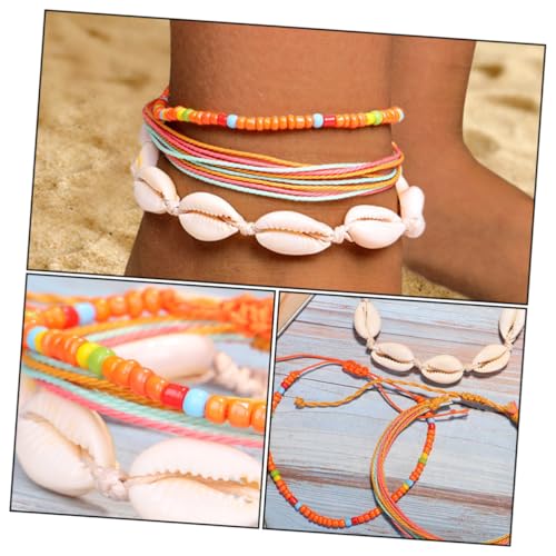 AKOOSY 3 Stück Boho Fußkettchen aus Geflochtenem Wachsband mit Bunten Perlen Verstellbar Robustes Damen Fußkettchen für Strand und Alltag Modischer Sommer Schmuck in Orange von AKOOSY