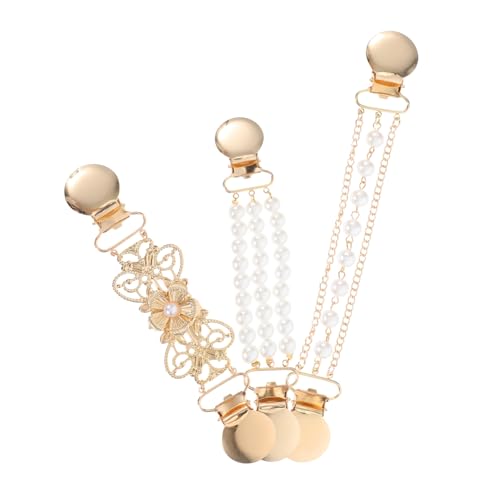 AKOOSY 3 Stück Cardigan Clips mit Faux Perlen Vintage Style Shawl Chain Broschen für Pullover Kleider Schals Langlebige Legierung Vielseitig Einsetzbar Kleidung Accessoires von AKOOSY