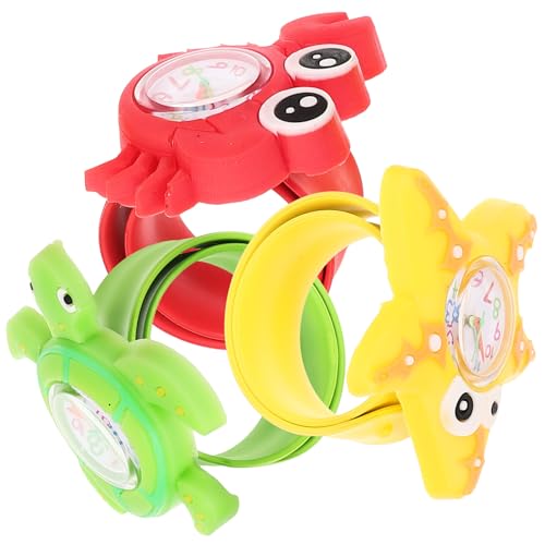 AKOOSY 3 Stück Kinderarmbanduhren mit Meerestier motiven Bunte Cartoon Slap Watches mit Weichem Armband Langlebig Einfache Handhabung für Jungen und Mädchen Zufällige Zufällige Farbe von AKOOSY