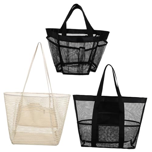 AKOOSY 3 Stück Strandtasche aus Leichtem Nylon Mesh Robuste Badetasche mit Geräumigen Taschen Vielseitige Urlaubstasche für Schwimmer Herren und Strand Essentials Angenehm Tragbar und von AKOOSY