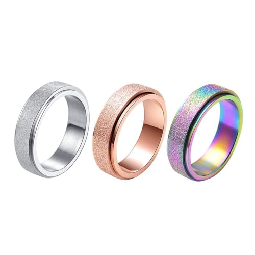 AKOOSY 3 Stück Teiliges Edelstahl ringe Herren Damen Drehbare Bunte Finger Ringe Langlebig Hautfreundlich Modisch Komfortabel Passend von AKOOSY