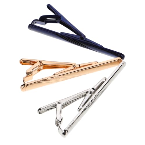 AKOOSY 3 Stück Teiliges Krawattenklammern Herren aus Robustem Metall Blau Gelb Silber Streifenmuster Einfache Anwendung für Business Anzüge und Hochzeit Accessoires von AKOOSY
