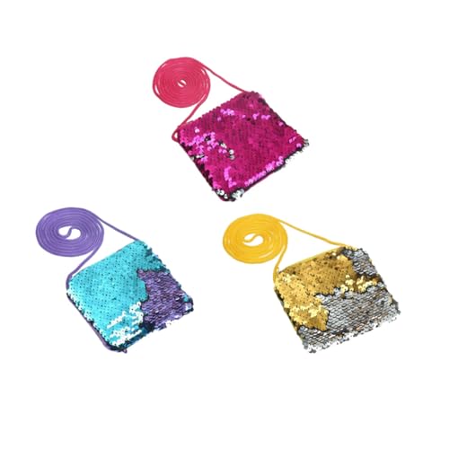AKOOSY 3 Stück Teiliges Münzbeutel mit Glitzernden Pailletten Kleine Quadratische Handtasche Modische Umhängetasche für Mädchen und Junge Mädchen Geeignet für Münzen Zufällige Farbe von AKOOSY