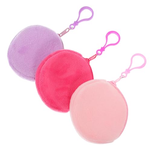 AKOOSY 3 Stück Teiliges Plüsch Kleingeldbeutel Rundes Design mit Schlüsselanhänger Mini Münztasche in Candyfarben Rosa für Ohrhörer Aufbewahrung und Rucksack Anhänger von AKOOSY