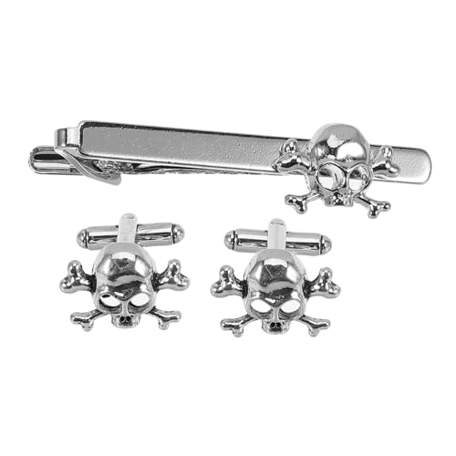 AKOOSY 3 Stück Teiliges Skull Krawattenklammer und Manschettenknopf Set für Herren mit Handpoliertem Design Geeignet für Hochzeiten Business und Cosplay Stilvolle Anzug Accessoires von AKOOSY