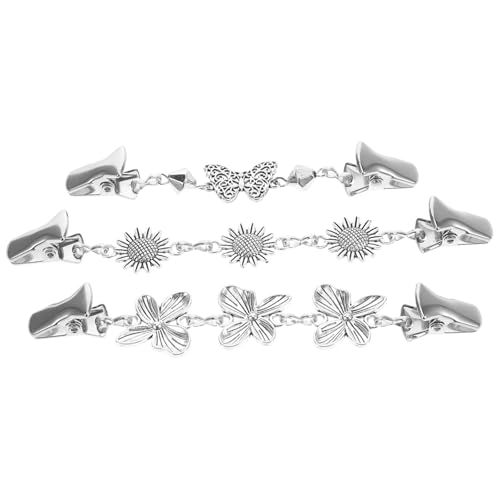 AKOOSY 3 Stück Vintage Strickjacken Clips aus Dekorative Pullover broschen mit Sonnenblume Vierblättriger Blüte und Schmetterling Stilvolle Kragenclips für Damen Sicheres Fixieren von von AKOOSY