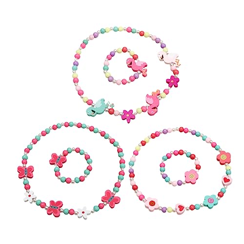 AKOOSY 3sätze Mädchen Holzperlen Halskette Set Mit Junge Mädchen Armband Schmuck Für Junge Schulausstattung Geburtstagsgeschenk von AKOOSY