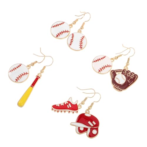 AKOOSY 4paar Baseball-ohrringe Hut Und Fledermaus-anhänger Süße Sport-ohrhänger Für Frauen Und Teenager Schmuck Für Baseball-fans von AKOOSY