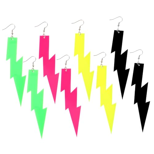 AKOOSY 4 Paare Damen Ohrhänger Funkeln Acryl Tropfen Ohrringe Leicht Haken Damen Schmuck Party Festival Trendfarben Gelb Schwarz Grün von AKOOSY