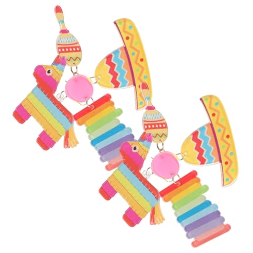 AKOOSY 4paare Acryl-ohrringe Mexikanischer Stil Fiesta-motiv Baumelnd Ohrringe Frauen Party Kostüm Zubehör Leuchtend Farbenfroh Geschenk Freundin Familie Feier Festival von AKOOSY