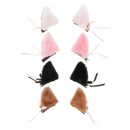 AKOOSY 4 Paare Katzenohren Haarspangen mit Glöckchen Lolita Cosplay Haarklammern Farben Dunkel Kamel Halloween Kostüm Zubehör für Mädchen und Party von AKOOSY