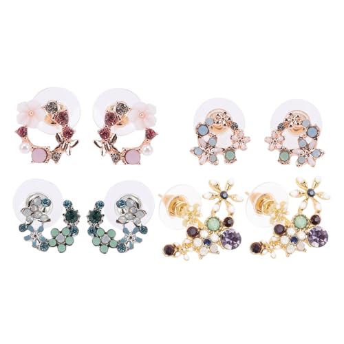 AKOOSY 4 Paare Vintage Ohrstecker für Damen Kleine Strass Ohrringe Blumenmuster Ohrschmuck Eleganter Retro Stil für Frauen und Mädchen AKOOSY 4 Paare Vintage Ohrstecker für Damen Kleine Strass Ohrringe Blumenmuster Ohrschmuck Eleganter Retro Stil für Frauen und Mädchen von AKOOSY