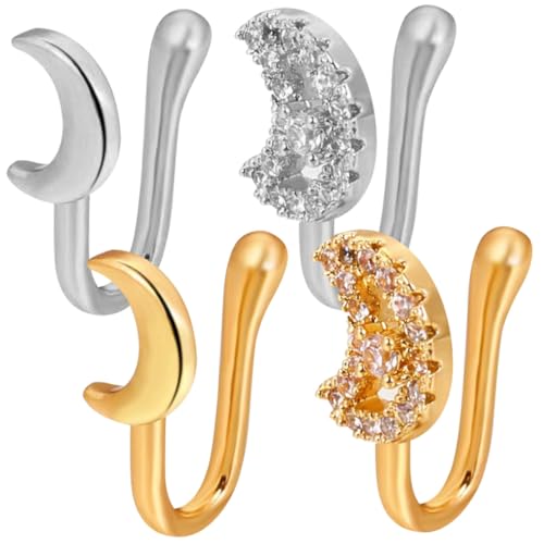 AKOOSY 4 Stck Teiliges Non Piercing Nasenringe aus Mond und Herzdesigns Leichte Nasenklammern Dekorative nicht Durchbohrte Nasenschmuck für Damen Modische Nasenringe ohne Piercing von AKOOSY