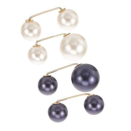 AKOOSY 4 Stück Broschennadeln mit Kunstperlen Sicherheitsnadeln für Kleidung Anti Kragen Corsagen Praktische Hemdknöpfe Modisches Dekorationszubehör von AKOOSY