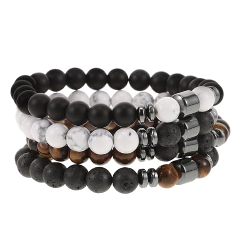 AKOOSY 4 Stück Lava Stein Armband mit Elastischen Perlen Natürlicher Heilstein Schmuck für Damen Herren Freundschaftsarmband für Modisches Unisex Accessoire von AKOOSY