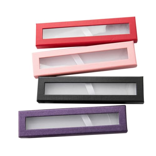 AKOOSY 4 Stück Leere Single Pen Box aus Papier mit Transparentem Fenster Teiliges Geschenkverpackung für Füllfederhalter Leichte Stifteaufbewahrung in Rot Schwarz und Lila von AKOOSY