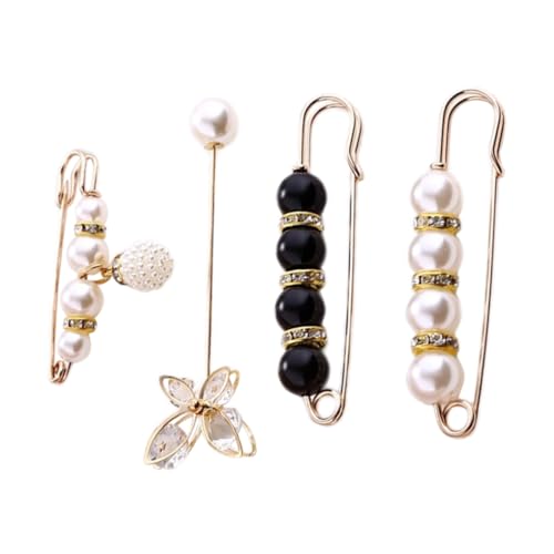 AKOOSY 4 Stück Perlen Sicherheitsnadeln für Damen Broschen für Schal Pullover Kleidung Hochwertige Metallnadeln Vielseitig Einsetzbar für Partys und Alltag von AKOOSY