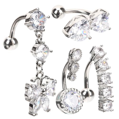 AKOOSY 4 Stück Teiliges Bauchnabelpiercing aus Edelstahl Langlebige Rostfreie Nabelringe mit Funkelnden Zirkonia und Schmetterlingsdesign Geeignet für Damen Urlaub Strand und von AKOOSY