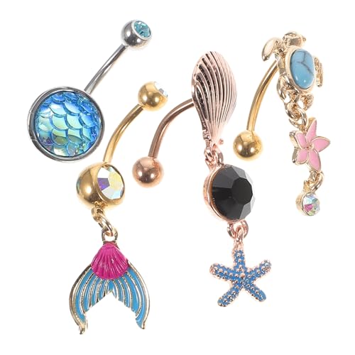 AKOOSY 4 Stück Teiliges Bauchnabelpiercing mit Schildkröten und Blumenmotiven Hochwertiger Körperschmuck für Frauen Nabelringe für Individuellen Stil und Aussehen von AKOOSY