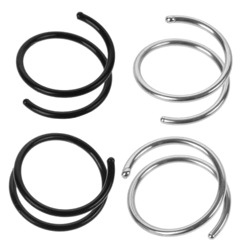 AKOOSY 4 Stück Teiliges Doppelspiral Nasenringe Stilvolle Nasenhoops Stahlfarben und Schwarz Komfortabel und Sicher für Damen Modischer Schmuck für Alltag Party und von AKOOSY