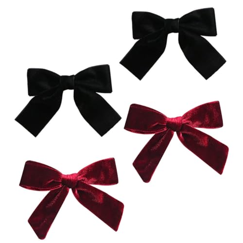 AKOOSY 4 Stück Teiliges Haarschmuck mit Schleifen Design Samt für Damen und Leichte Handgefertigte Haarklammern für Schwarz Weinrot von AKOOSY