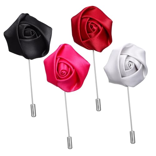 AKOOSY 4 Stück Teiliges Herren Anstecknadel aus Langlebiger Legierung Blumen Broschen in Schwarz Dunkelrot Silber und Kragen Pins für Anzüge Geeignet für Hochzeit Business und Festliche von AKOOSY